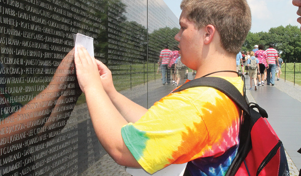 Youth Tour participant at Vietnam War Memorial