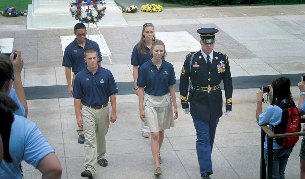 Youth Tour participants take part in a wreath-laying ceremony at the Tomb of the Unknown Soldier